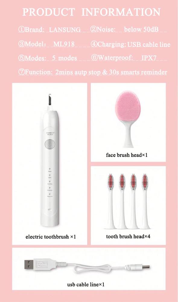 Wholesale Custom Made Waterproof Electric Toothbrush Face Cleaning For Adult 2-In-1 With Replaceable Head